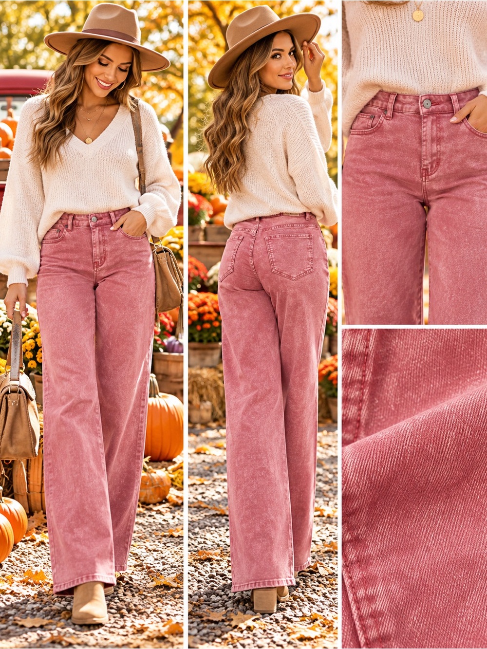 NWT Weekend Gypsy Pink Acid Wash Wide Leg Jeans Size 13 Mid Rise